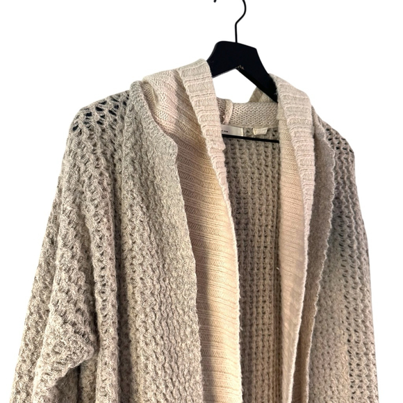 Sleeping On Snow Hooded Open Front Chunky Knit Cardigan Coatigan XS Beige - Picture 2 of 7